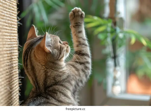 Playful Tabby Cat Interacting with Toy