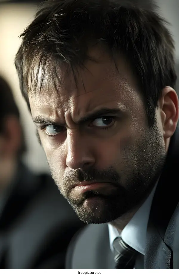 Closeup Portrait of Man with Serious Expression