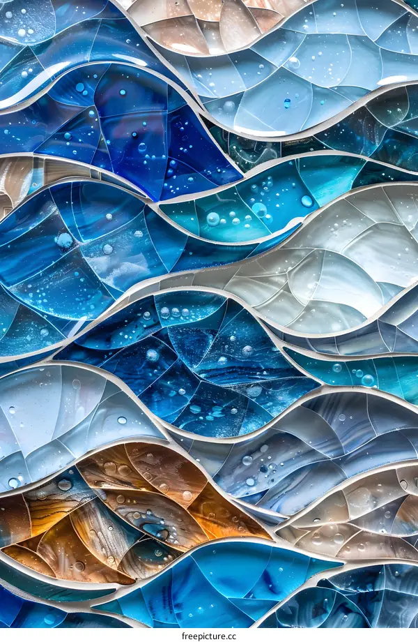 Abstract Blue and Gold Stained Glass Waves