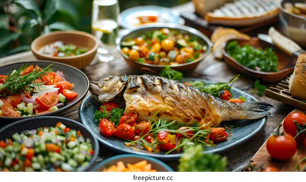 Grilled Fish Dinner Table Food