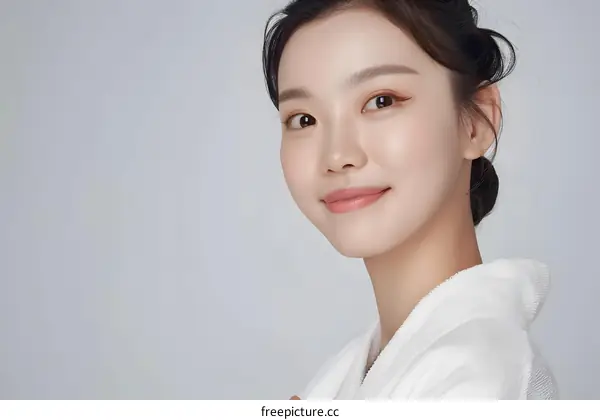 Smiling Asian Woman in White Robe