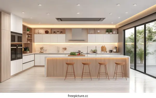 Modern Minimalist Wooden Kitchen Design Illustration