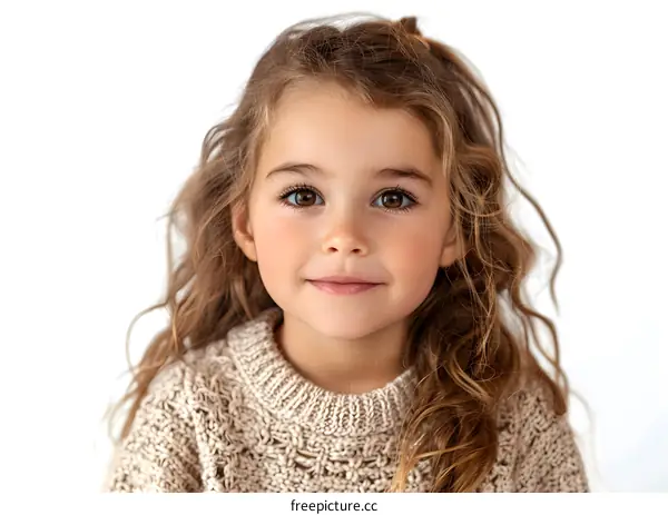 Portrait of a Beautiful Young Girl with Curly Hair