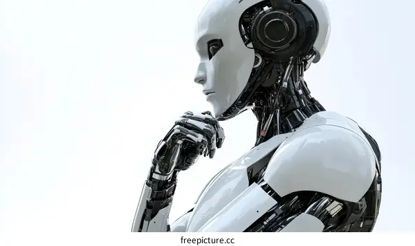 Thoughtful Futuristic Robot Illustration