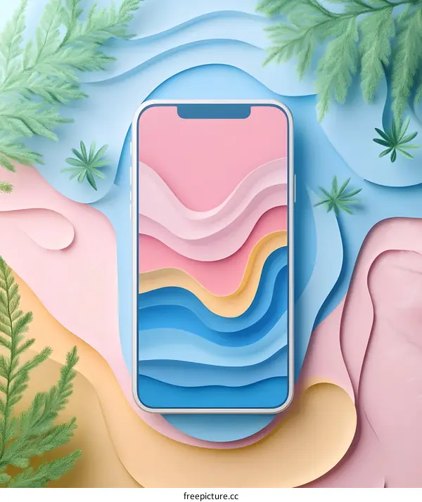 Smartphone Mockup with Abstract Paper Cut Out Background