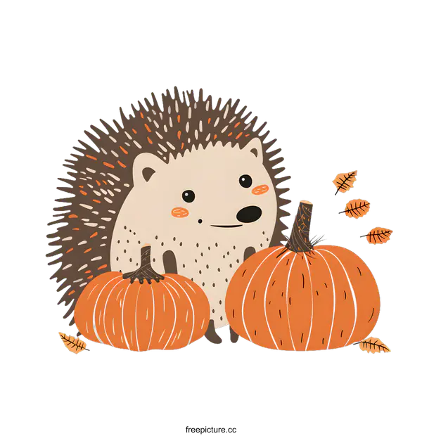 [Transparent Background PNG]Cute Hedgehog with Pumpkins Autumn Illustration