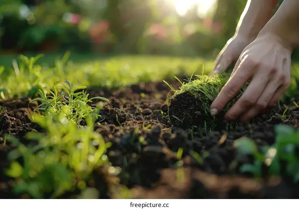 gardening and planting grass in the backyard