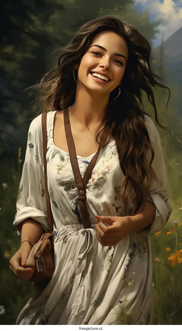 Smiling young woman in a field of flowers
