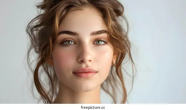 Beautiful Young Woman with Green Eyes and Blonde Hair