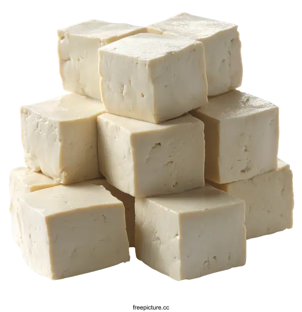 [Transparent Background PNG]Stacked Cubes of Fresh Tofu