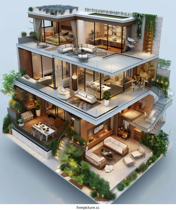 3D rendering of a modern house interior