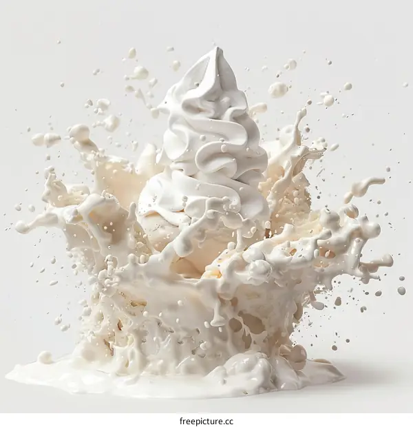 Vanilla Ice Cream Cone with Milk Splash