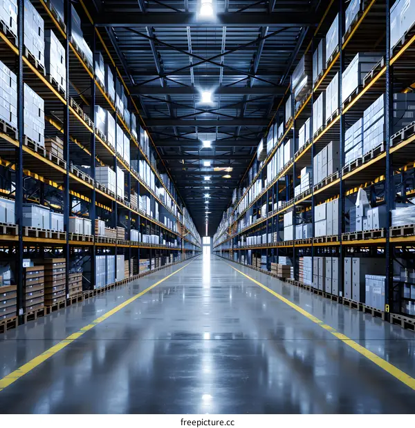 Empty Warehouse With Rows of Shelving