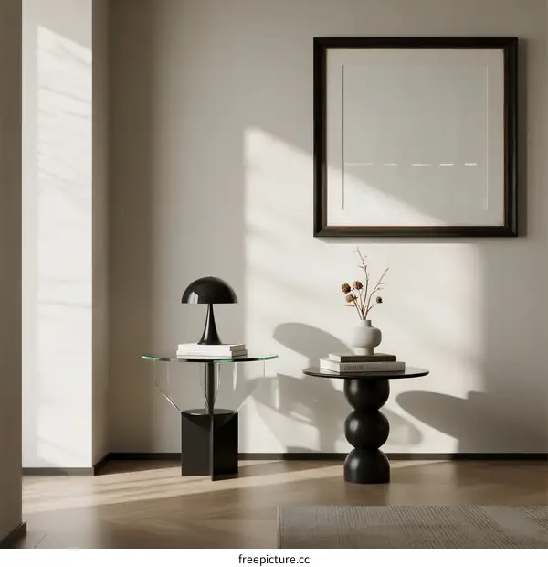 Modern Living Room Corner with Glass and Black Furniture