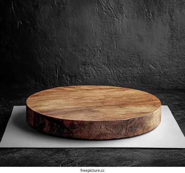 Wooden Round Cutting Board Display Against Dark Background