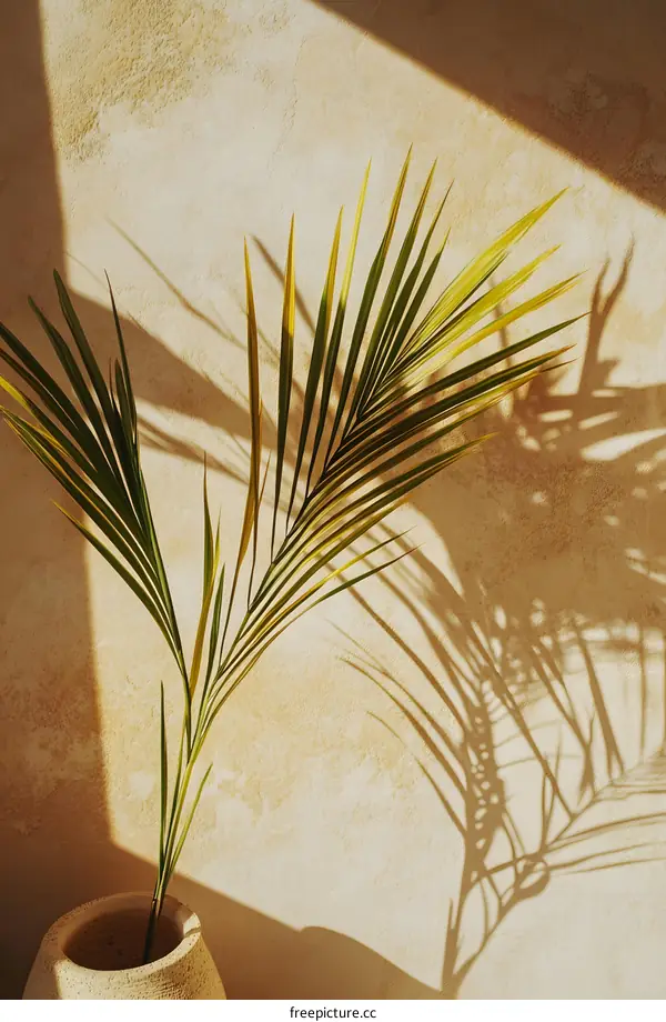 Palm Leaf Shadow on Beige Wall