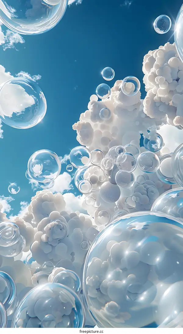 Dandelions Under the Blue Sky and White Clouds