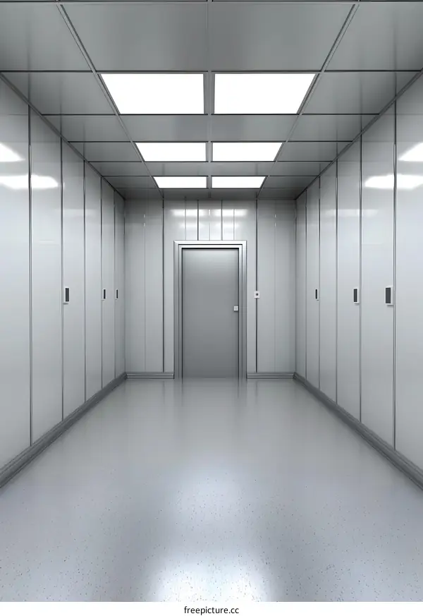 Clean Room Interior With Grey Door and Light Ceiling