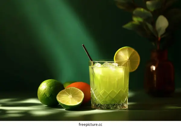 Refreshing Green Cocktail with Fresh Fruit