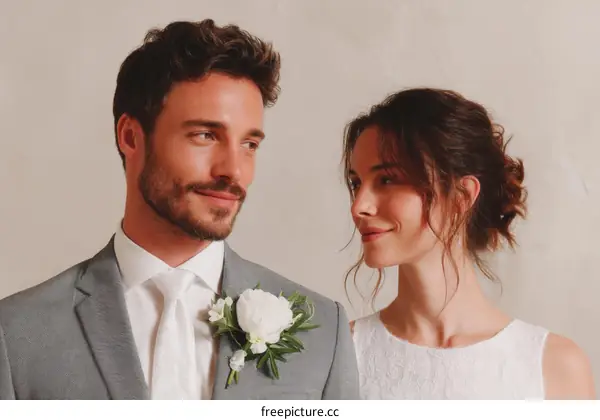 Couple in Wedding Attire Formal Portrait