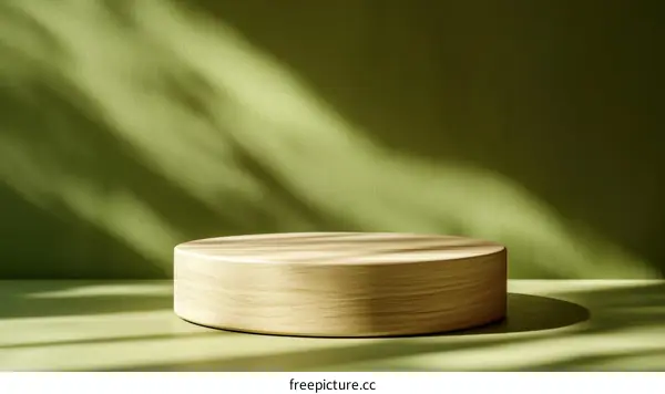 Wooden Display Podium Against a Sage Green Wall