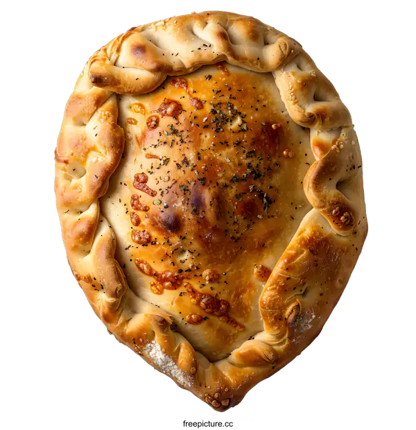 [Transparent Background PNG]Overhead View of Baked Calzone on White Background