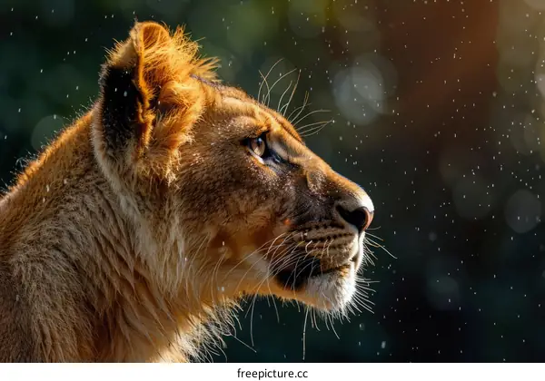 Lioness in the rain