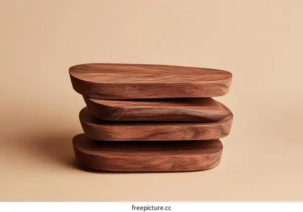 Wooden Cutting Boards Stacked on Beige Background