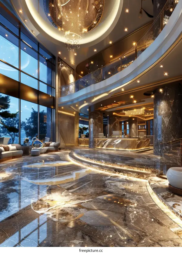 Luxury Hotel Lobby Interior Design Illustration