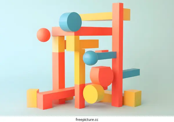 Abstract 3D Geometric Shapes Background In Pastel Colors