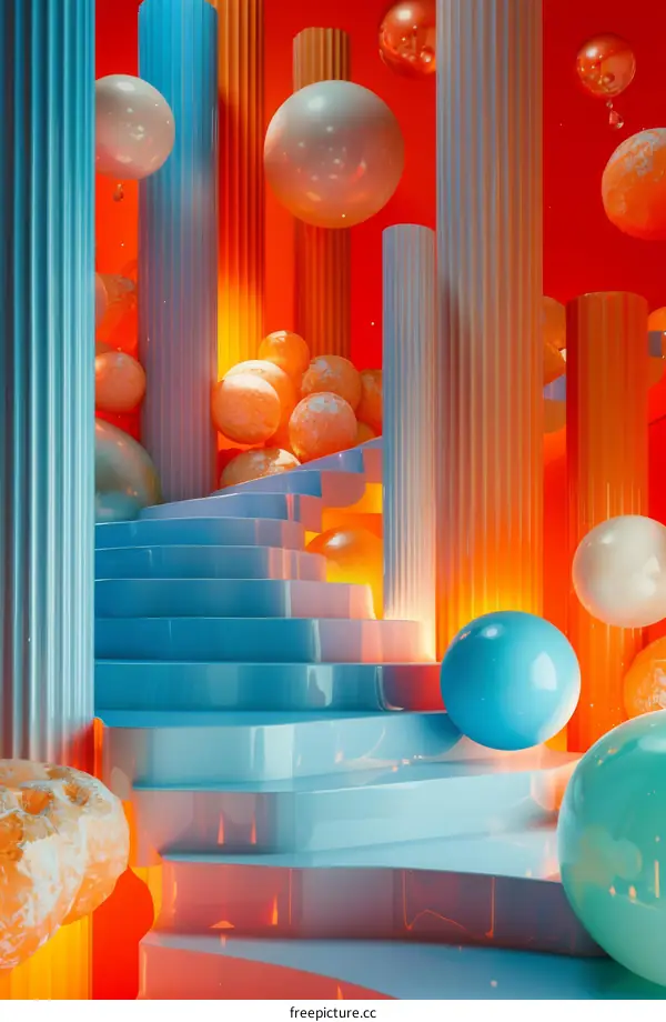 Abstract Geometric Stairway with Colorful Balls and Columns