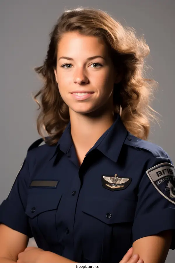 Portrait of a smiling female firefighter in uniform