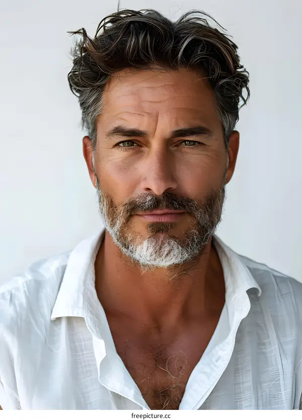 Portrait of a handsome man with grey hair and beard