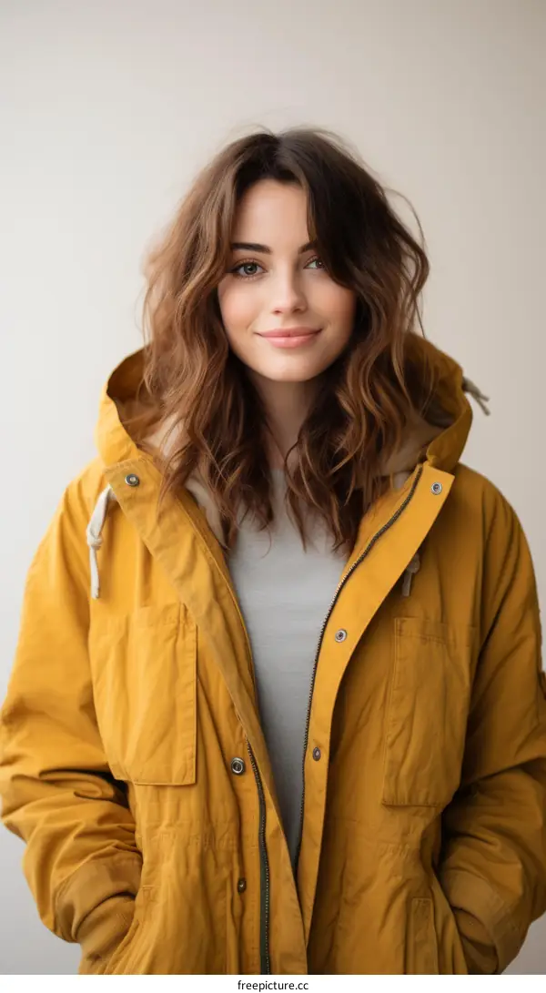 Portrait of a young woman in a yellow jacket