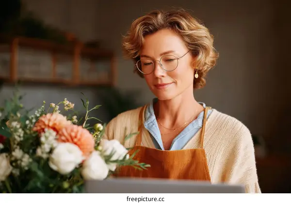 Woman Florist Arranging a Beautiful Bouquet