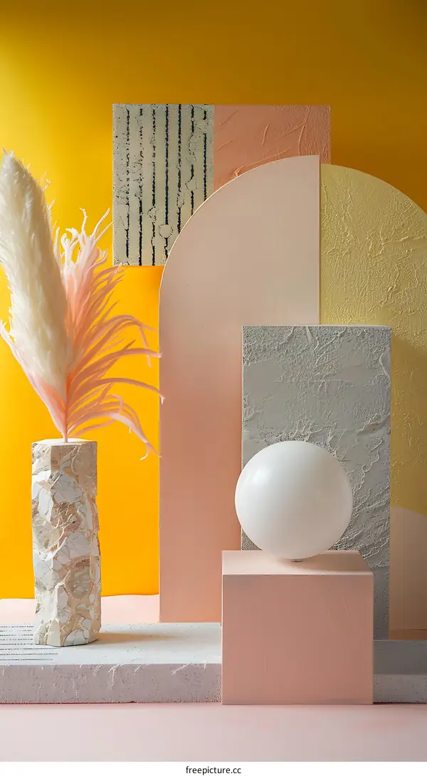 Abstract Background with Geometric Shapes and Pampas Grass