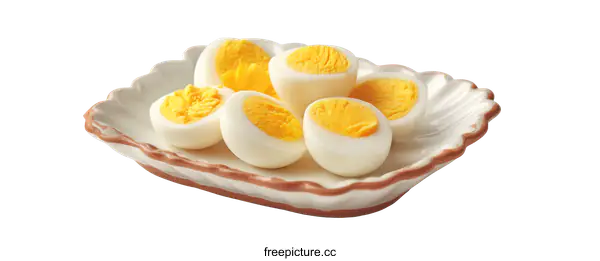 [Transparent Background PNG]Sliced Hard-boiled Eggs on a Decorative Plate