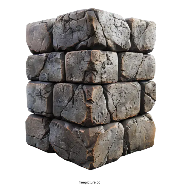 [Transparent Background PNG]3D Stone Block Isolated on Black