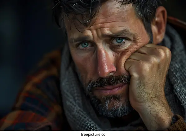 Portrait of a man with a beard and blue eyes