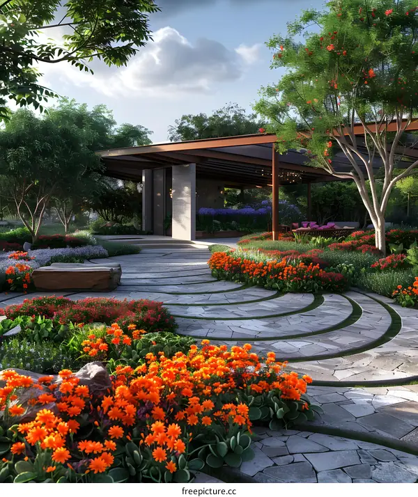 Colorful flower garden path