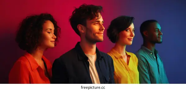 Diverse Group of People in Colorful Studio Setting