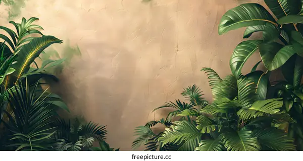 Tropical Leaves and Wall Background