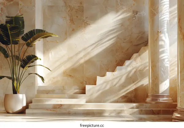 Elegant Beige Marble Staircase Interior Design