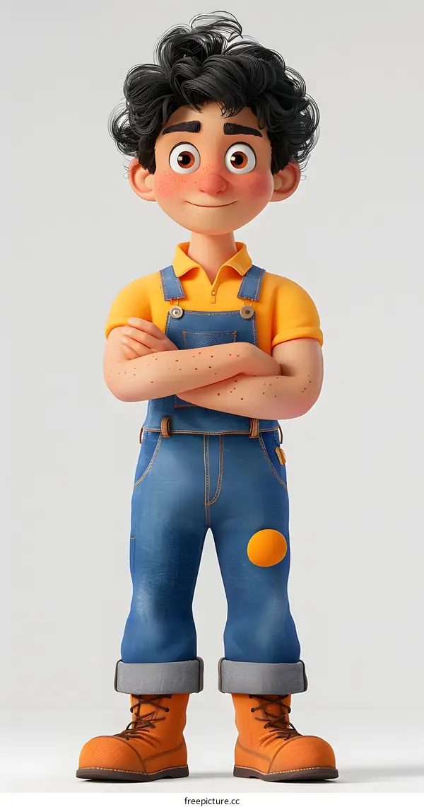 Confident Cartoon Boy With Crossed Arms