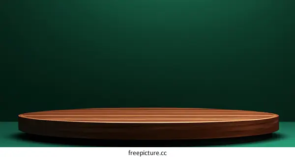 Empty Wooden Platform Display Against a Dark Green Background