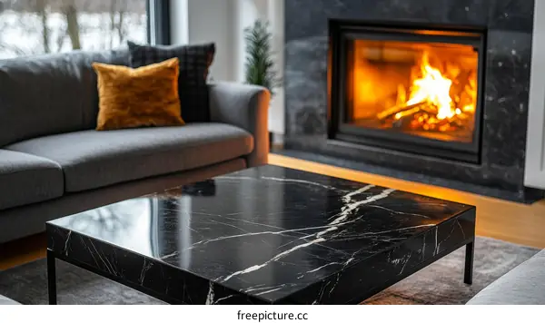 Modern Living Room Coffee Table with Fireplace