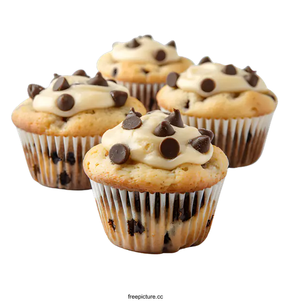 [Transparent Background PNG]Chocolate Chip Cupcakes with Vanilla Frosting