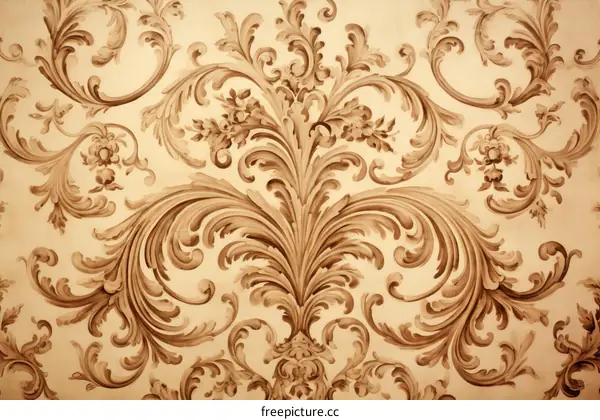 Tan and Cream Damask Wallpaper
