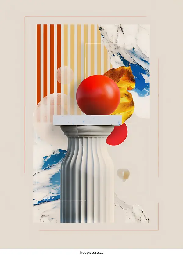 Abstract Collage with Red Sphere and Marble Column
