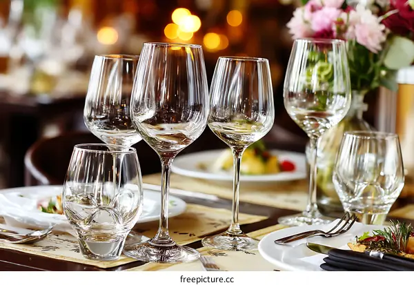 Elegant Dining Table Setting with Fine Glassware